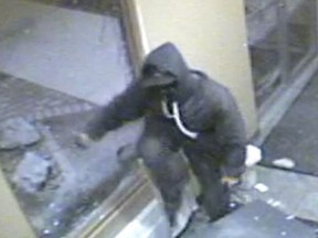 Hinton RCMP are looking for two suspects after an ATM was ripped from a business on Athabasca Avenue using a truck and a tow rope on Monday, Dec. 11, 2017. Two suspects allegedly smashed a window before attempting to pull the ATM out with a tow rope and a truck. The suspects, who had their faces covered, then loaded the ATM into a waiting Ford Super Duty truck. SUPPLIED