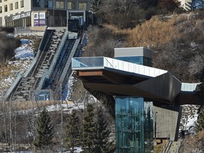The funicular is set to open on December 9th, a $24-million project, mostly funded by the federal and provincial governments, carries up to 20 passengers down a 55-metre incline cable railway in Edmonton, December 8, 2017.