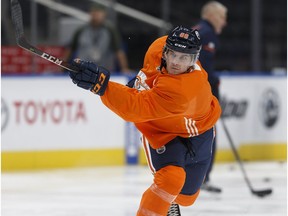 Oilers defenceman Brandon Davidson takes part in practice at Rogers Place on Thursday, Dec. 7, 2017.