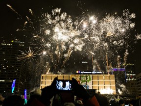 Freworks during New Year's Eve festivities at Sir Winston Churchill Square.