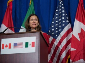 Canadian Foreign Minister Chrystia Freeland addresses a news conference at the conclusion of the fourth round of NAFTA negotiations in October in Washington, D.C.