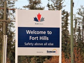 The entrance to the Fort Hills mining site seen from Highway 63, located north of Fort McMurray on Sept. 30, 2017.