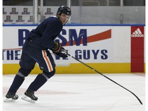 Edmonton's Leon Draisaitl (29) skates during an Edmonton Oilers practice at Rogers Place in Edmonton, Alberta on Monday, Jan. 29, 2018.