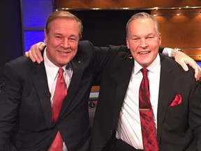 Long-time Toronto-based sportscaster Lance Brown, right, hangs out with colleague Ken Shaw.