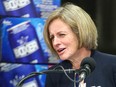 Alberta Premier Rachel Notley answers questions at a press conference following a tour of Minhas Micro Brewery in Calgary on Thursday, Jan. 18, 2018.