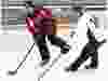 NHL alumni Chris Joseph, left, and Fernando Pisani take part in a game of shinny with other former NHLers during the media launch of the 2014 Alzheimer’s Face Off tournament, at West Edmonton Mall in Edmonton, Alta., on Tuesday Jan. 14, 2014. David Bloom / Postmedia