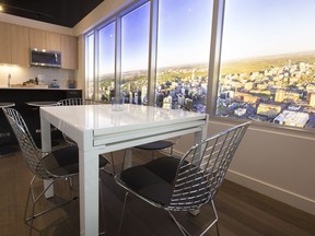 The popularity of condos in the Ice District's Sky Residences, such as this two-bedroom show suite, helped boost new condo sales in Edmonton last year, a report by Urban Analytics says.