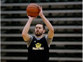 Geoff Pippus takes part in a University of Alberta Golden Bears' basketball practice at the Saville Sports Centre in Edmonton Thursday Feb. 15, 2018. Photo by David Bloom Photos for copy in Friday, Feb. 16 edition.
