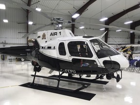 Edmonton police unveiled their new Air One helicopter Friday at the Villeneuve Airport on Friday, Feb. 23, 2017. (Photo by Jonny Wakefield)