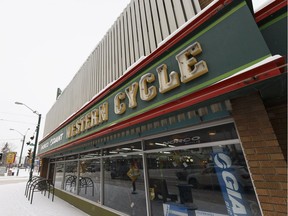 Western Cycle's building is seen at 124 Street and 104 Avenue along the proposed west LRT line in Edmonton, Alberta on Friday, Feb. 2, 2018.