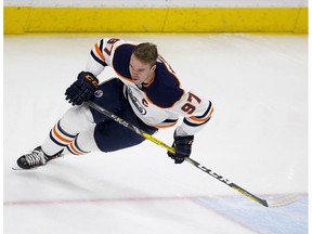 Connor McDavid (97) wins the fastest skater competition during the Edmonton Oilers skills competition on Saturday, Feb. 3, 2018, in Edmonton. (Greg Southam)