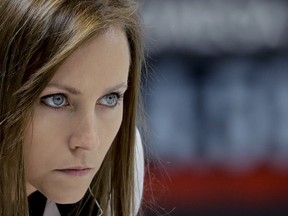 Canada's Rachel Homan curls against Denmark at the Pyeongchang Olympics on Feb. 16.