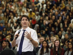 Prime Minister Justin Trudeau takes part in a town hall meeting in Edmonton on Thursday, February 1, 2018. THE CANADIAN PRESS/Jason Franson ORG XMIT: EDM113