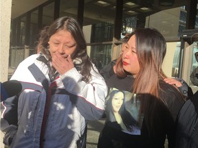 Lena Steinhauer's mother, Sheila Steinhauer, left, and cousin Denise Steinhauer react to the manslaughter sentencing of Ryan Matchee on Feb. 22, 2018. Matchee admitted to strangling Lena Steinhauer to death in 2015.