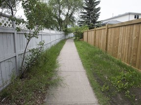 A walking path through a Edmonton neighbourhood. Short-cuts like this increase a neighbourhood's walkability.