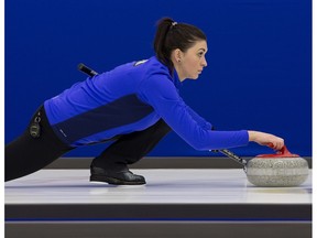 Kalynn Park and Charley Thomas (not pictured) fell to Colton Lott and Kadriana Sahaidak in the quarter-final round of the 2018 Canadian mixed doubles championships at the Leduc Recreation Centre on Saturday March 31, 2018. (David Bloom)