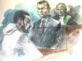 This sketch shows Parmvir Singh Chahil who appeared in court Monday with bruises on his face. (PAM DAVIES SKETCH)