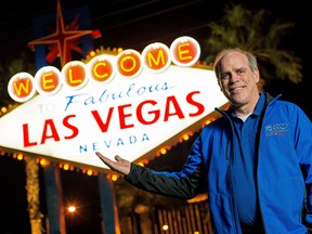 In this Jan. 2016 file photo, Jon Killoran stands in front of the famous Las Vegas, Nevada sign