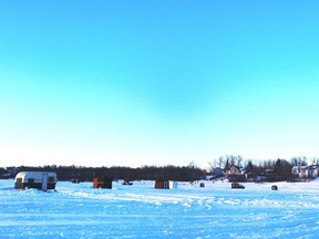 Ice shanties at Driedmeat Lake.