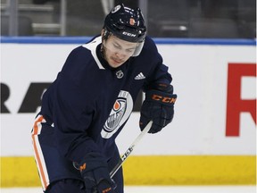 Forward Ty Rattie during an Edmonton Oilers practice at Rogers Place in Edmonton on March 2, 2018.