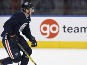 Connor McDavid during Edmonton Oilers practice at Rogers Place in Edmonton on March 28, 2018.