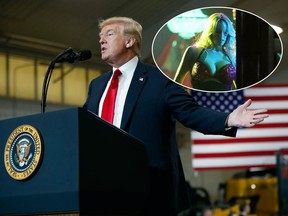 President Donald Trump speaks at Local 18 Richfield Training Facility, Thursday, March 29, 2018, in Richfield, Ohio alongside Stormy Daniels as she performs at the Solid Gold Fort Lauderdale strip club on March 9, 2018 in Pompano Beach, Florida.