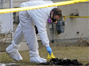 Police are investigating a death at a townhouse fire in northeast Edmonton (2916-113 Avenue) on Wednesday April 18, 2018.