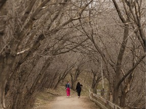 Edmontonians take in a walk in the river valley near downtown on a warm spring evening in Edmonton, on Tuesday, April 24, 2018.