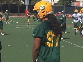 Defensive end Zachary Barnes at Edmonton Eskimos mini-camp on April 23, 2018, in Las Vegas.