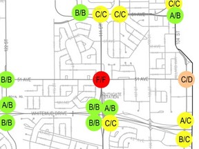 Edmonton's two most congested intersections are 51 Avenue-111 Street in the south, and Highlands' 50 Street-112 Avenue in the east. The worst 20 were presented to council's urban planning committee Tuesday, April 3, 2018.