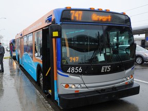 The ETS bus to Edmonton International Airport shown at the start of service in 2012.