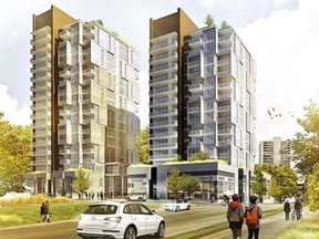Two new towers in Old Strathcona would keep townhouses and shops at street level with apartments up to 18 storeys high. The towers are planned for 99 Street and 89 Avenue.