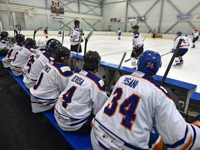 Former Oiler Fernando Pisani ready to hop onto the ice at the Hockey Helps The Homeless charity hockey tournament at Terwillegar Rec Centre in Edmonton, May 11, 2018. Funds raised in the community stay in your community, providing immediate relief through shelters and survival kits, and supporting longer term needs including transitional housing projects and return-to-work training programs that help to restore the dignity and independence of homeless people. Ed Kaiser/Postmedia