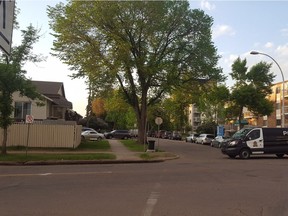 Edmonton police surrounded a house at 106 Avenue and 106 Street on the evening of Friday, May 25, 2018.