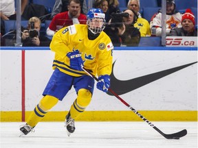 Sweden's Rasmus Dahlin skates during the second period of an IIHF world junior hockey championships game against Russia in Buffalo, N.Y.
