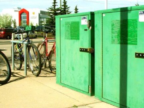 Bike lockers at Calgary's Brentwood LRT Station are rented by the month to cyclists.