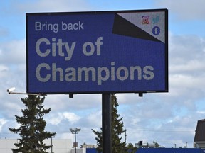 File: When Edmonton debated whether or not to keep its slogan someone used this digital billboard to join the debate.