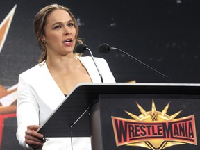 Ronda Rousey at the WrestleMania 35 press conference in New York City on March 16, 2018. (Dennis Van Tine/Future Image/WENN.com)