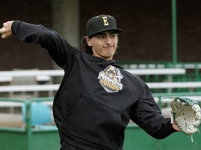 Edmonton Prospects baseball club's second baseman Daylen Calicdan at team practice in Edmonton on May 30, 2018.