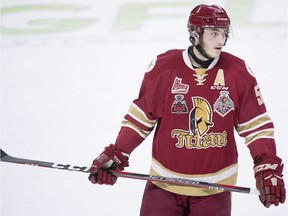 Acadie-Bathurst Titan's Noah Dobson is seen during first period against the Regina Pats at the Memorial Cup in Regina on Sunday, May 20, 2018.