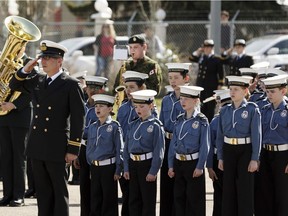 Youth from the Royal Canadian Sea Cadets and Navy League commemorate the Battle of the Atlantic at HMCS Nonsuch on Kingsway in Edmonton on Sunday, May 6, 2018.
