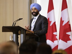 Minister of Innovation, Science and Economic Development Navdeep Bains speaks at the Prime Minister's Awards for Teaching Excellence and Early Childhood Education at the Canadian Museum of Nature on Wednesday, May 2, 2018. (The Canadian Press/David Kawai)