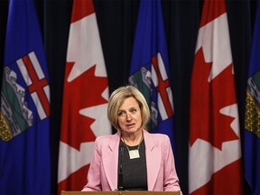 Alberta Premier Rachel Notley updates reporters on the progress of the Kinder Morgan pipeline in Edmonton on Wednesday, May 16, 2018.THE CANADIAN PRESS/Jason Franson ORG XMIT: EDM104