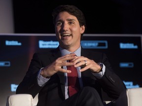 Prime Minister Justin Trudeau is interviewed by Bloomberg's Senior Executive Editor for Economics, Stephanie Flanders, as part of Bloomberg Businessweek Debrief series in Toronto, Tuesday, May 29, 2018.