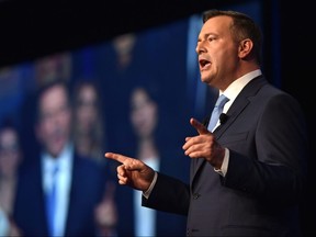 United Conservative Party Leader Jason Kenney speaking at the United Conservative Party's 2018 Annual General Meeting and founding convention in Red Deer, May 5, 2018. Ed Kaiser/Postmedia