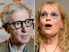 Woody Allen (L) and Mia Farrow are seen in this combination shot. (ERNEST DOROSZUK/POSTMEDIA NETWORK/AP Photo/Keystone, Urs Flueeler)