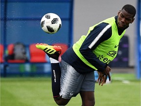 France's midfielder Paul Pogba controls the ball during a training session at the Glebovets stadium in Istra, on June 12, 2018, ahead of the Russia 2018 World Cup football tournament.