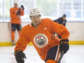 Oilers draft pick Evan Bouchard takes part in their 2018 Development Camp at the Community Rink in Rogers Place on June 25, 2018.