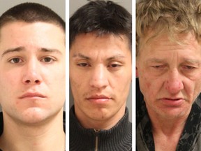 Quinn Russel Peterson (left), and Douglas Brian Power (right) have been caught. Dallas Albert Rain (centre) is still on the loose.