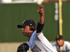 Edmonton Prospects pitcher Taran Oulton took the loss in a 10-4 loss at the Medicine Hat Mavericks in Game 1 of the Western Major League Baseball semifinal on Monday, Aug. 7, 2018.